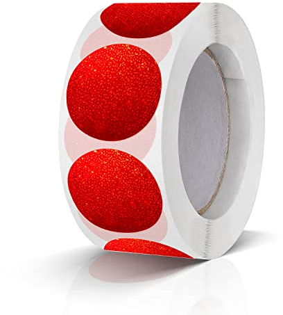 500 Stück Runde Aufkleber Stickers 25mm Farbkodierung Etiketten Rolle kleine Klebepunkte Glitzer Rot
