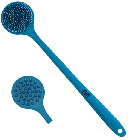 EOT Wellness Bendable Long Handled Silicone Body Brush & Hair Scrubber - Bath Shower Back Brush, Shampoo Hair & Scalp Massager, Back Scrubber for Shower (Blue Sapphire)