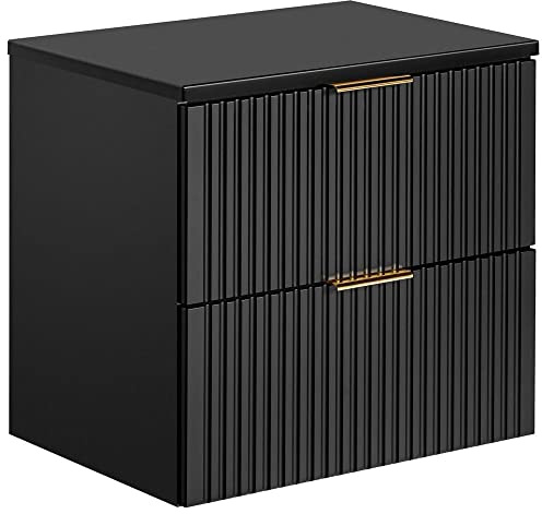Lomadox Badezimmermöbel Waschtisch-Unterschrank 60cm matt schwarz mit gerilllter Front Waschbecken Badschrank mit 2 Softclose-Auszügen, B/H/T ca. 60,6/59,2/46,5 cm