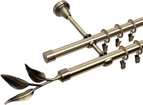 RENA Gardinenstange Vorhangstange 2-läufig - 19 mm - aus Metall - Lautlose Rollen - Komplettset - Antik Gold 260cm |Bawaro