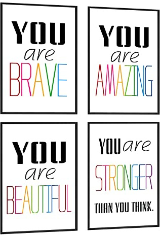Generic 4-Piece Wall Art Canvas Prints - Color Words Inspirational Quotes, Motivational Posters, Cartoon Pictures, Black Frame, 8 x 12 Inch, Kids Room Decor