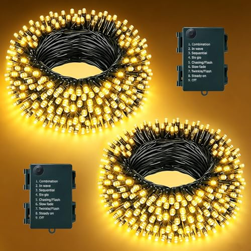 Hopelit LED Lichterkette Außen Batterie 2 Stück, 10m 100 LEDs Warmweiß, Lichterkette Outdoor mit Timer und 8 Modi, Wasserdicht Lichterkette Innen für Garten, Party, Balkon, Hochzeitsdeko