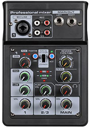 summina 3 Channel Audio Mixer BT Digital Stereo Sound Board Console System DSP Scene Effect with Track Record Soundcard OTG Function XLR RCA Input for DJ Studio Live Streaming