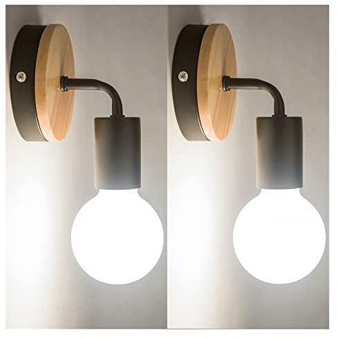 2 Pack Minimalist Wooden Decor LED Wall Light Up/Down Indoor Decorative Lamp Uplighter Downlighter,Rustic Country Vintage (Color : Black, Size : 31-40W)