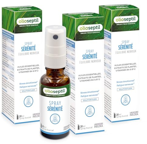 OLIOSEPTIL Sérénité équilibre émotionnel & contre la fatigue 3x20ml | Solution rapide, aux extraist de rhodiola, lavande, mélisse, aubépine, vitamines B6 & B12, fleur d'oranger