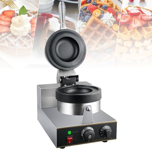 Cashwise Fabricante de Waffle Comercial, 1300W de Hierro Redondo, máquina de gofres Antiadherente eléctrica con 122-572 ℉ / 50-300 ℃ Templp Range Recubierto de sartenes de Acero Inoxidable Cuerpo