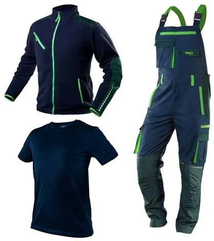 NEO TOOLS Arbeitshose + Fleece-Arbeitsjacke + Arbeits-T-Shirt | Premium Herren Arbeitskleidungssatz Gr. S - 3XL, Hochwertige, Langlebige Arbeitskleidung