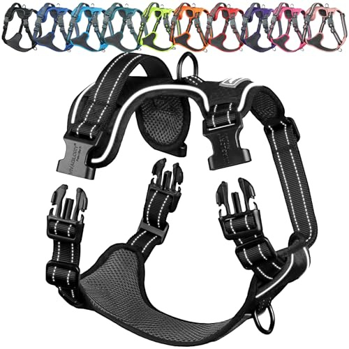 VIVAGLORY Anti Zieh Geschirr für Hunde Hundegeschirr, M, Schwarz, A