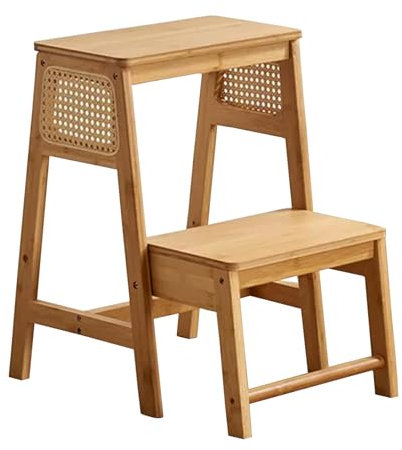 LQSYBHD Echelle 2 Escabeaux en Bois, éChelle Pliable de 330 LB, Escabeau Multifonctionnel 2 en 1, Escabeau pour Tout-Petit, Aide de Cuisine, éTagèRe de Rangement pour Chevet/Salle de Bain(Color:002)