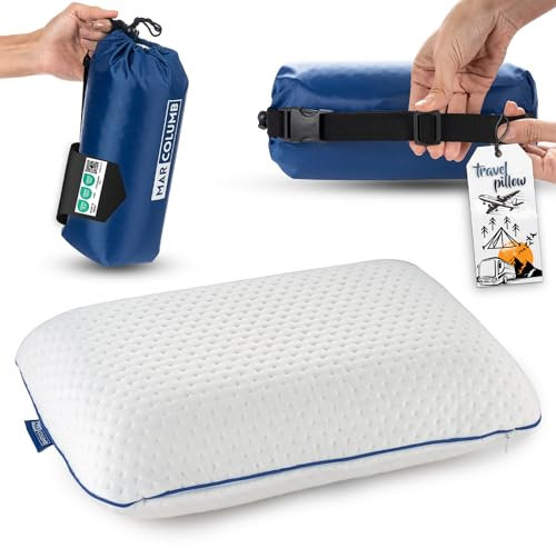 Marcolumb Travel & Camping Comfortable Memory Foam Pillow – Easy to Carry Portable Bag – Temperature Regulating Pillow Case - Perfect for Travelling