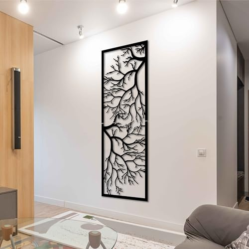 KAWA METALWORKS Vertikale Baum Wandkunst für Innen und Außen, große Metall Wanddekoration für Wohnzimmer