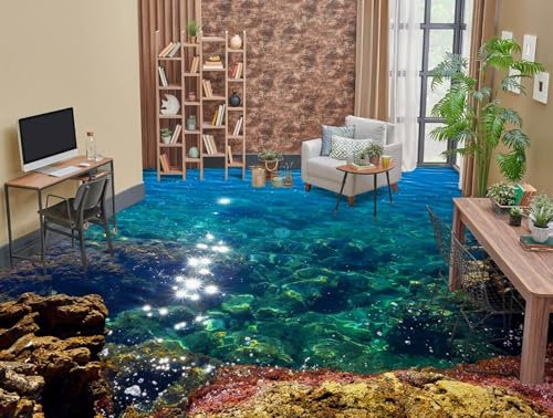 Benutzerdefinierte Selbstklebende Boden Wandtapete 3D blaues Meer Bodenfliesen Aufkleber Wohnzimmer Studie Pvc Wasserdicht Tragen 3D Bodenbelag Tapete,250 * 175cm