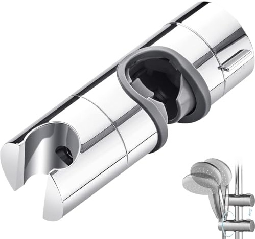 Ruayia Universal Handbrause Halterung, Verstellbar Duschkopfhalterung, Verchromt Handbrause Halterung, Brausehalter für Slide, für Duschstangen mit Außendurchmesser von 18-25 mm (Silber)