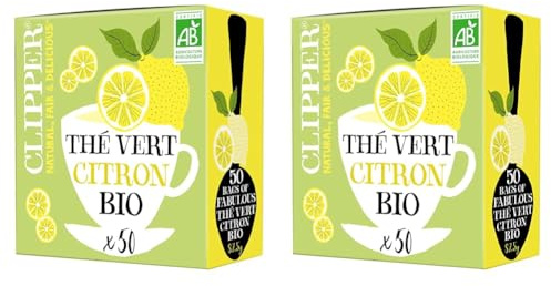 CLIPPER - Thé Vert Bio Citron - Fabulous - Grand Format - 50 sachets de Thé Bio - 2 paquet