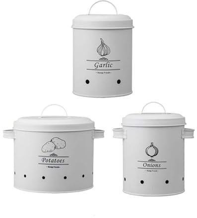 Xafrstyu Kartoffeltopf, Zwiebeltopf und Knoblauchtopf, Premium Kartoffel Aufbewahrungsbox, Kartoffelbox mit Deckel, Formschönen Küchen-Aufbewahrungsdosen (Weiß)