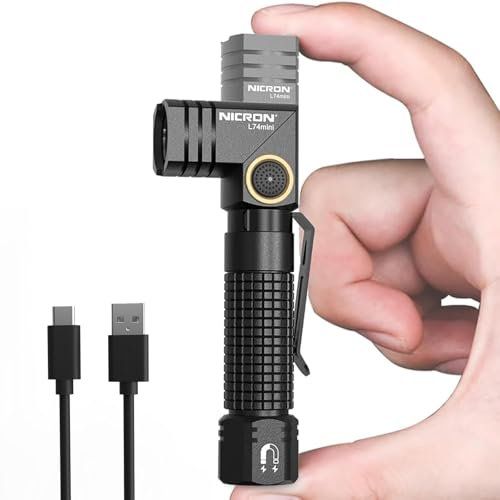 NICRON L74M Wiederaufladbar Superhell Kompakt Taschenlampe mit Magnet, 90 Grad Drehbar, IP65 Wasserdicht 6 Lichtmodi 400 Lumen für Wandern Notfall