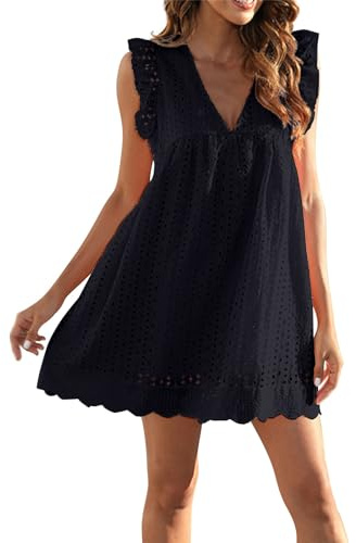 Cocila Abiti da Cerimonia Donna Pantaloncini Foderati con Tasca Ritagliata in di Pizzo da Donna, Abito Taglie Forti con Scollo a V N B Abito Bianco Estivo Donna Vestiti Donna Estivi da Mare