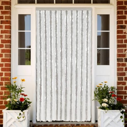qohoio Fly Curtain Light Grey and White 100x200 cm Chenille,Curtains Door Fly Screen Curtain For Doorways Window Decorations Room Divider
