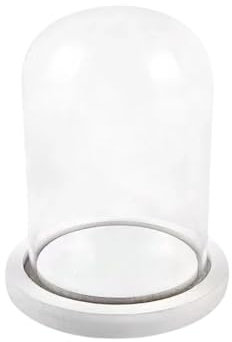 Campana di Vetro con Base in Legno, Cupola vetro esposizione vetrina Centrotavolo Porta candela Decorazione (8*15cm)