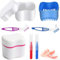 YSTrillion 6 Piezas Caja Dentadura Kit,Cepillo de limpieza de Dentadura,Caja de Baño de Dentadura con Cepillo Limpiador de Dentaduras Cepillo Dientes de Dentaduras Postizas