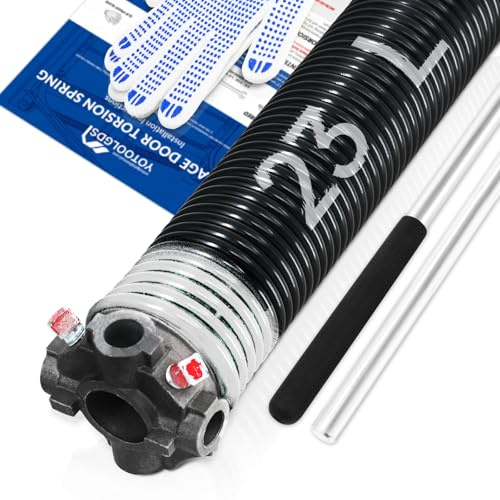 YoToolGDS Left Hand Wind（Black Cone）2 Garage Door Torsion Spring with Non-Slip Winding Bars & Gloves, High Precision Electrophoresis Black Coated, for Replacement, MIN 16,000 Cycles (0.218x2''x23'')