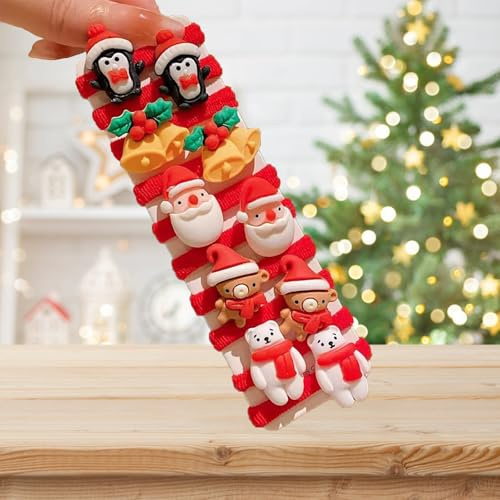 Weihnachtsbaum Haargummis,Weihnachten Haarschmuck,10pc Weihnachts Haargummis,Weihnachten Haarspange,Haarschmuck Weihnachten,mit Weihnachtsglocken,Elch,Weihnachtsmann,Schneemann,zum Verzieren von Haare