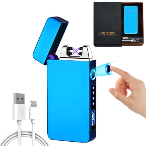 LOMUG Accendino elettronico USB, ricaricabile, con touch screen e indicatore della batteria, accendino tempesta, regalo per uomini papà (blu)