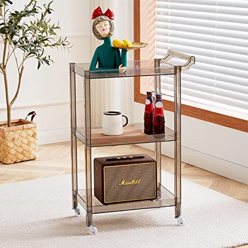 Rollbarer Barwagen aus Acryl mit Rollen und Griff, transparenter Beistelltisch, Aufbewahrungsregal, Organizer für Küche, Esszimmer, Wohnzimmer, multifunktionales mobiles Weinregal, Servierwagen