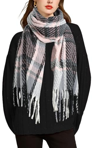 Comilaka Damen Schal Kariert Lange Winterschal Warm Tartan Streifen Plaid Schal für Herbst Winter