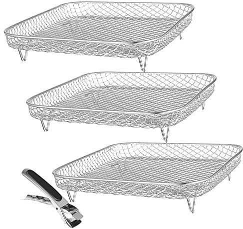 DOITOOL 3stücke Teilige Stapelbare Edelstahl-airfryer-gestelle Mit Gabeln Mehrschicht-dörrgerät-roste Airfryer-zubehör Für Gleichmäßiges Garen Und Einfache Reinigung