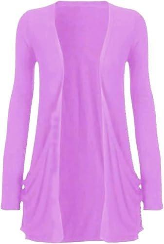 Women's Pocket Cardigan - Long Sleeve - Open Front - Waterfall Mid-Length - Ladies Casual Top - UK Plus Size (UK, Numeric, 8, 26, Regular, Regular, XL (16-18), Lilac)
