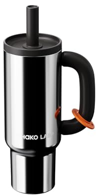 CHAKO LAB BaWang - Vaso aislado con asa y pajilla, 33 onzas, apto para portavasos, viajes, botella sin BPA, forro de acero inoxidable 316, color