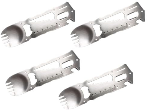Pluuttiem Outils de survie en plein air 9 en 1 Camping Multifonction Pratique Fourchette Couteau Cuillère Bouteille Ouvre-boîte Tournevis Wrech