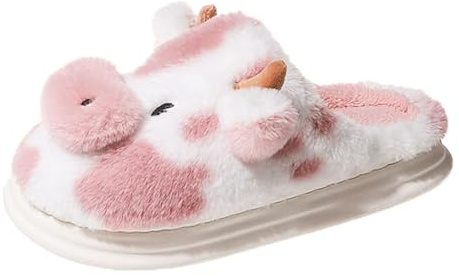 MODSGUE Cow Slippers Kuh Hausschuhe Damen Herren Plüsch Pantoffeln Cartoon Hauspantoffeln Teenager Mädchen Winter Warme Unisex Flauschig Tiere Niedliche Kuschelige Schuhe Indoor Frauen
