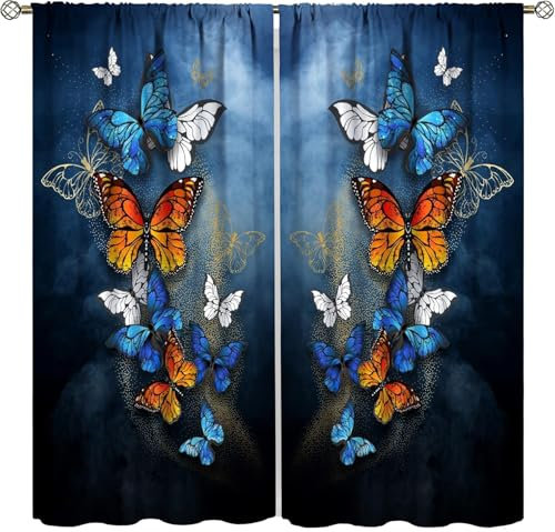 Vorhang, Kinderzimmer, 3D Blumentier Schmetterling 140X160 cm (B + H) Kindervorhänge Mit Ösen, Polyestervorhänge, Wärmeschutzvorhang, Blickdichter Vorhang Mit Ösen, Kindervorhänge Für Wohnz-166476780