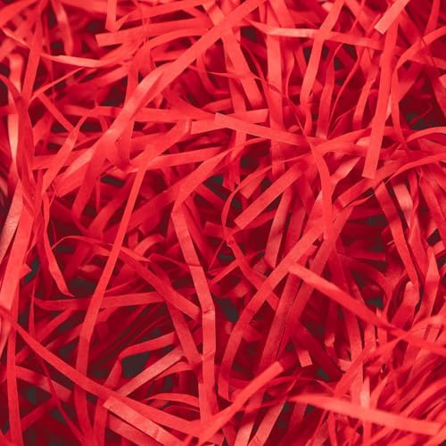 200g Red Hamper Stuffing Filler, Red Shredded Tissue Paper, Raffia DIY Hamper Filling Filler Glitter Paper Shreds Box Basket Filling Grass Craft Ribbon for Birthday Party Supplies Easter Baskets