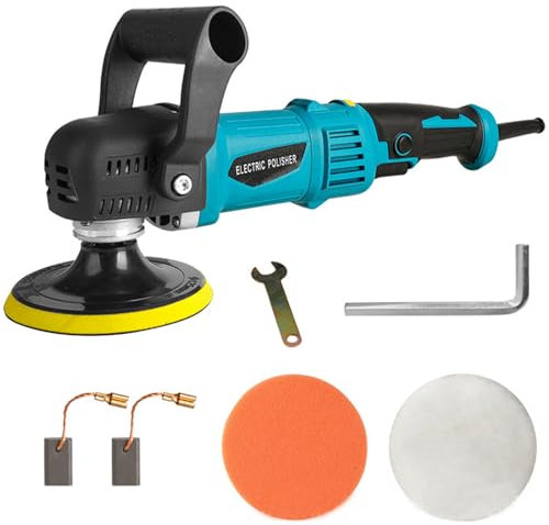 Lucidatrice Auto,lucidatrice per auto 5800 Giri/min, lucidatrice rotorbitale,6 Velocità Regolabili,2*Spugne Lucidanti Impugnatura D staccabile per Auto,Lucidatura di Pavimenti e cera