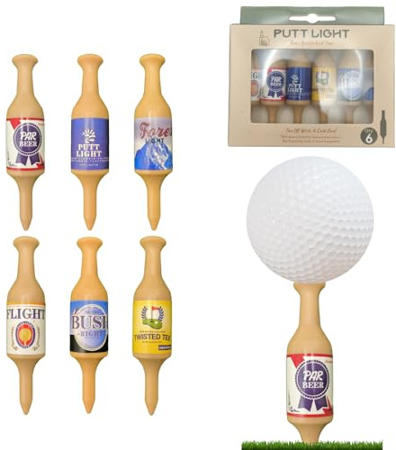 Quixotical 6 st golf-tee ölflaskform, rolig golf-tee, slitstark plast golf-tee, för män, fäder, golfspelare höjd 9 cm (ljusbrun)