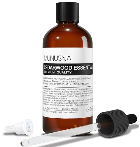 MUNUSNA Zedernholzöl Reines Natürlichs 100ML | Ätherische Öle Zedernholz für Glattes Haar, Duftöl Zedernöl für Diffuser, Seife, Kerzen