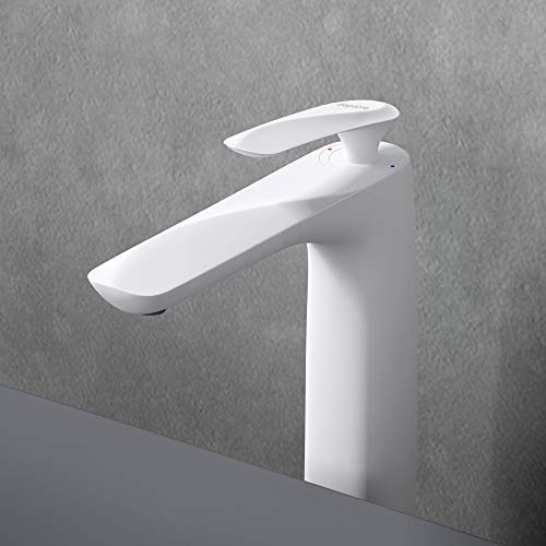 Mai & Mai Armatur Wasserhahn Bad Weiß Einhebelmischer 28 cm | Badarmatur Waschbeckenarmatur aus Messing, Einhebelbedienung DIN-Anschlüsse, WAM-7201