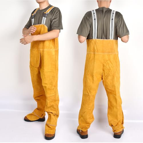Leather Welding Split Leg Apron Flame-Resistant Heavy Duty Split Cowhide Leather Welding Apron for Men & Women,Yellow,XL