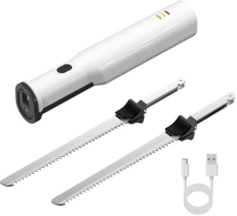 Couteau trancheur à viande, couteau électrique sans fil pour couper le pain avec 2 lames dentelées et batterie au lithium de 8 V, lames en acier inoxydable de 20,3 cm, verrouillage de sécurité, pour