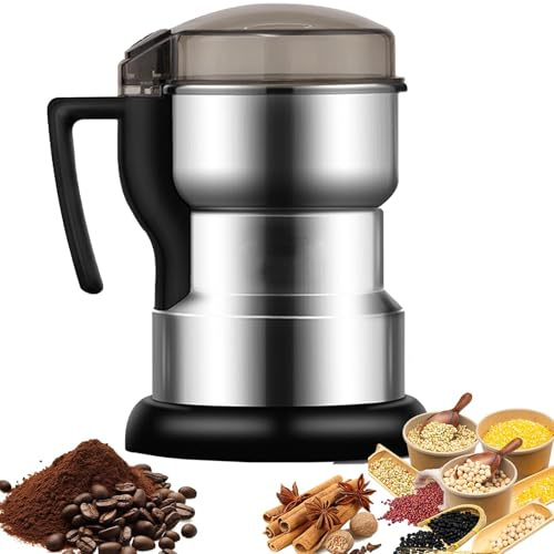 Moulin À Épices Électrique – Moulin en Acier Inoxydable 200/300/400W, Mixeur Portable À Grande Vitesse pour Grains De Café, Épices, Herbes, Noix, Céréales Et Graines, Capacité 200g 400W