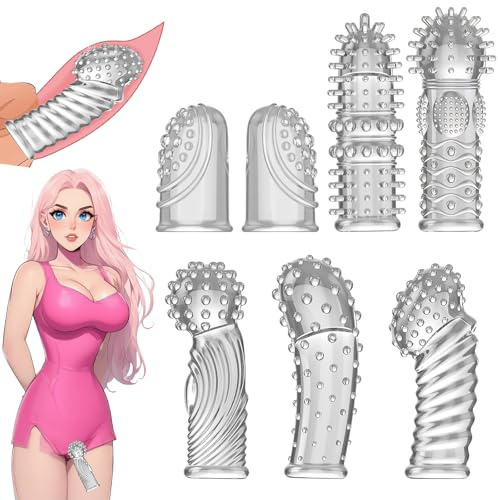 7 piezas Fundas para Dedos Punto G,Fricción Mayor Manguitos para el Dedo Erótico, Fáciles de Levar Juguetes Eróticos para Parejas, Regalo Ideal(Transparente)