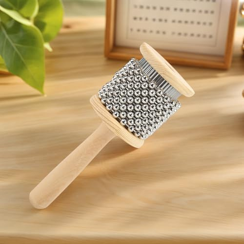 Mtlavishness Wooden Cabasa Steel Ball Hand Cranked Toy Portable Children Teaching Musical Instrument Ideal For Kids' Music Education And Entertainment Made Of Chinese Mahogany (Small Kabasa)