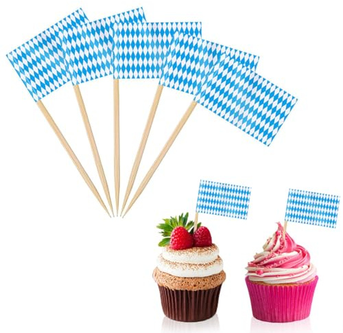 DIFLAX 200 Piezas Palillos Oktoberfest, Decoraciones Bávaras Cocktailspieße, Artículos de Fiesta Bavara, Bandera Baviera Deko