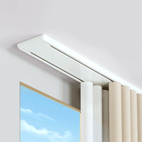 Quiet Double Row Curtain Rails, Double Row Curtain Rail Made of Aluminium Alloy, Double Row Curtain Rail for Living Room, Bedroom, Hospital (White, 250 cm)