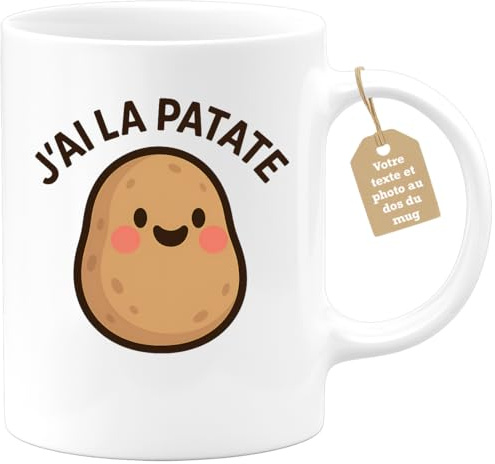 quotedazur Café-Croissant - Mug Personnalisé Tasse Cadeau Noël J'Ai La Patate - Blanc/Céramique