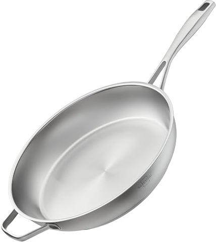 SILBERTHAL Edelstahl Pfanne Unbeschichtet 32 cm - Induktion - Profi Bratpfanne - Röstaromen - Ofenfest