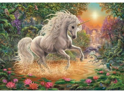 Puzzle Adulte Licorne Blanche dans la Foret enchantés - 1000 Pieces - Set Collection Monde Fantastique et Carte Tigre - Nouveaute